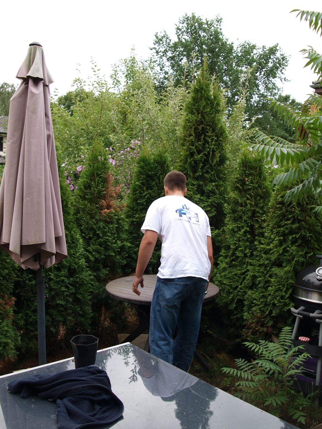 Einsatz in einem Garten mit Thujahecke